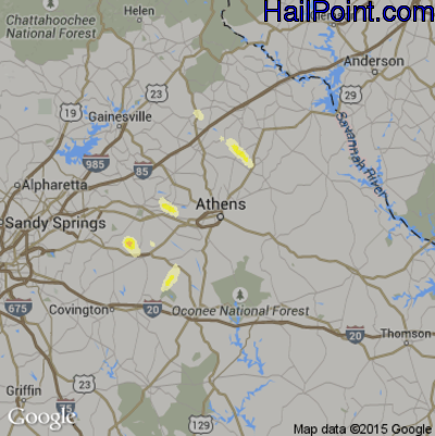 Hail Map for Athens, GA Region on May 25, 2014 