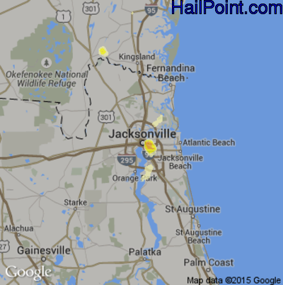 Hail Map for Jacksonville, FL Region on May 26, 2014 
