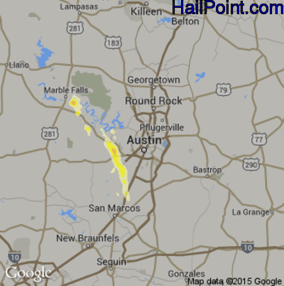 Hail Map for Austin, TX Region on May 28, 2014 