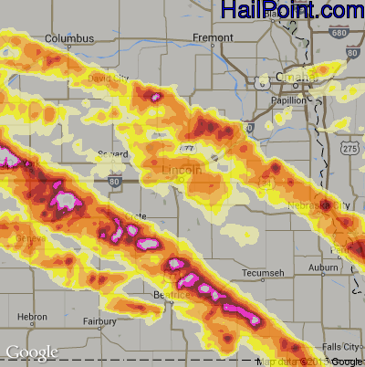 Hail Map for Lincoln, NE Region on June 3, 2014 