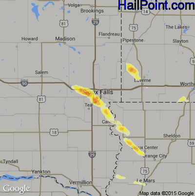 Hail Map for Sioux Falls, SD Region on June 5, 2014 