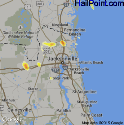 Hail Map for Jacksonville, FL Region on June 6, 2014 