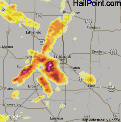 Hail Map for Lubbock, TX Region on June 8, 2014 