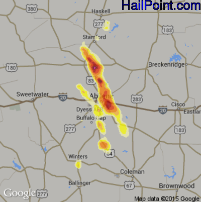 Hail Map for Abilene, TX Region on June 12, 2014 