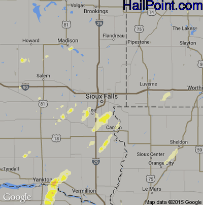 Hail Map for Sioux Falls, SD Region on June 14, 2014 