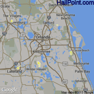 Hail Map for Orlando, FL Region on June 15, 2014 