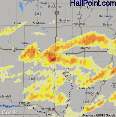 Hail Map for Sioux Falls, SD Region on June 16, 2014 