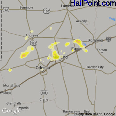 Hail Map for Midland, TX Region on June 18, 2014 