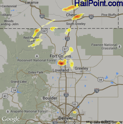 Hail Map for Fort Collins, CO Region on June 24, 2014 