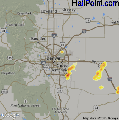 Hail Map for Denver, CO Region on June 25, 2014 