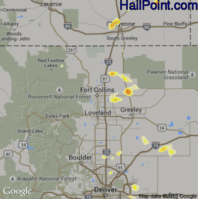 Hail Map for Fort Collins, CO Region on June 27, 2014 