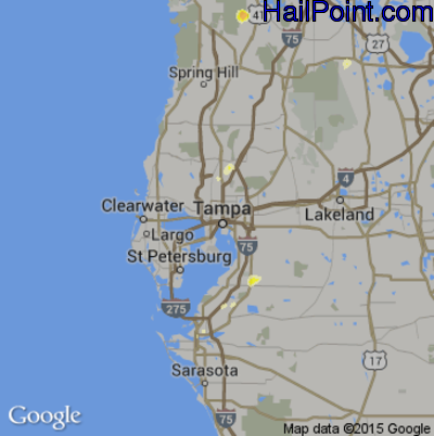 Hail Map for Tampa, FL Region on June 27, 2014 
