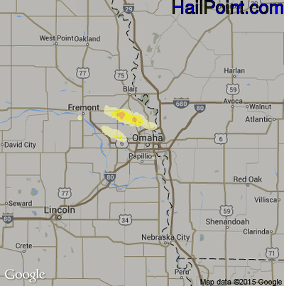 Hail Map for Omaha, NE Region on June 29, 2014 