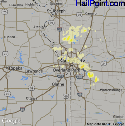 Hail Map for Kansas City, KS Region on July 1, 2014 
