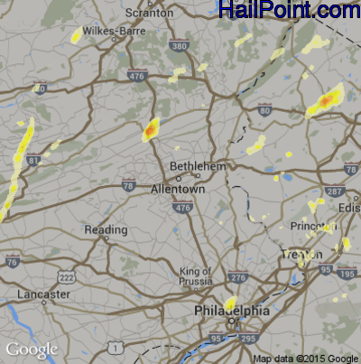 Hail Map for Allentown, PA Region on July 3, 2014 