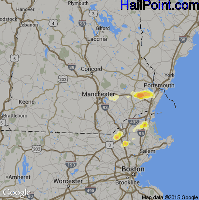 Hail Map for Manchester, NH Region on July 3, 2014 