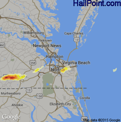 Hail Map for Norfolk, VA Region on July 10, 2014 