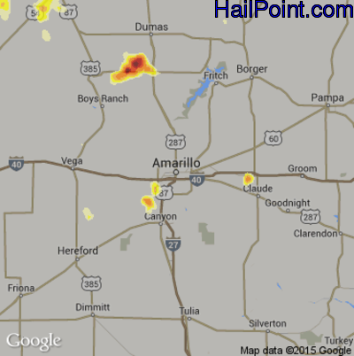 Hail Map for Amarillo, TX Region on July 14, 2014 