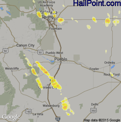 Hail Map for Pueblo, CO Region on July 16, 2014 