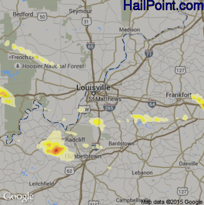 Hail Map for Louisville, KY Region on July 27, 2014 