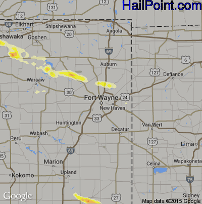 Hail Map for Fort Wayne, IN Region on July 27, 2014 