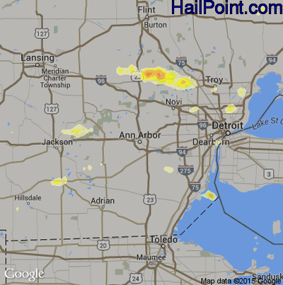 Hail Map for Ann Arbor, MI Region on July 27, 2014 