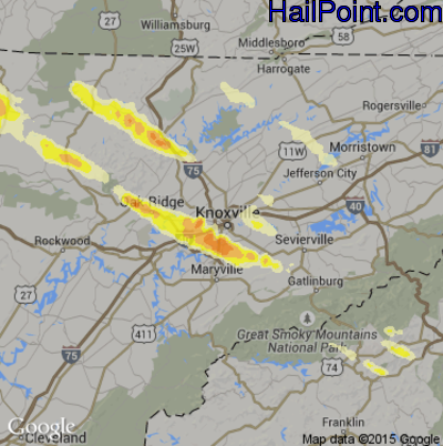 Hail Map for Knoxville, TN Region on July 27, 2014 