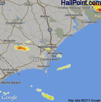Hail Map for Wilmington, NC Region on July 28, 2014 