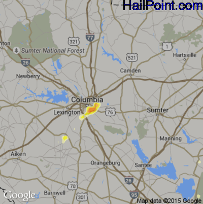 Hail Map for Columbia, SC Region on August 8, 2014 