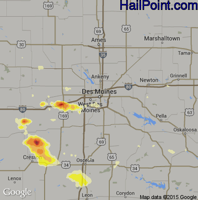 Hail Map for Des Moines, IA Region on August 20, 2014 