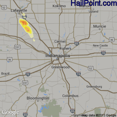 Hail Map for Indianapolis, IN Region on August 22, 2014 