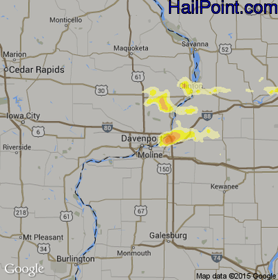 Hail Map for Davenport, IA Region on August 25, 2014 
