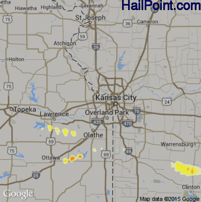 Hail Map for Kansas City, KS Region on September 2, 2014 