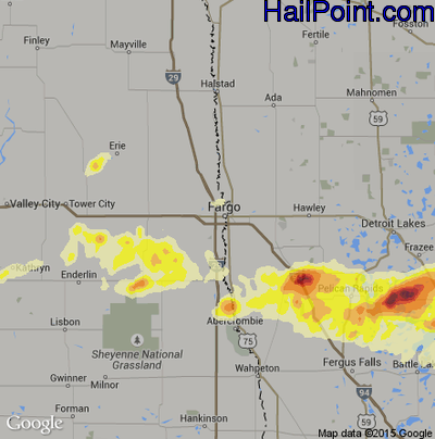 Hail Map for Fargo, ND Region on September 4, 2014 