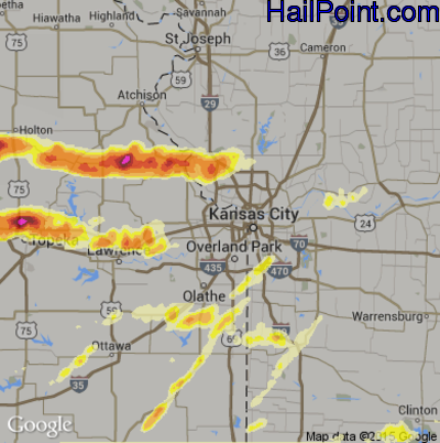 Hail Map for Kansas City, KS Region on October 1, 2014 