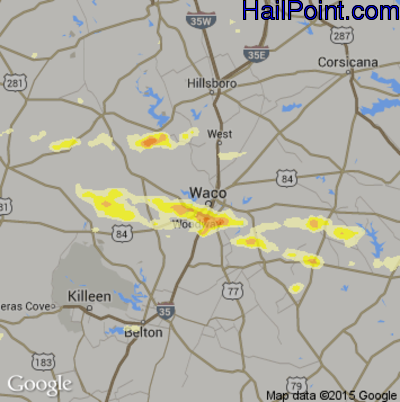 Hail Map for Waco, TX Region on October 2, 2014 