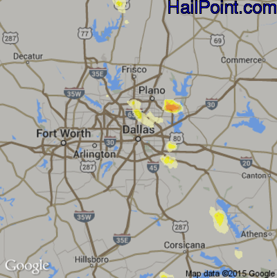 Hail Map for Dallas, TX Region on October 6, 2014 