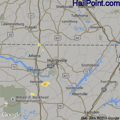 Hail Map for Huntsville, AL Region on October 8, 2014 