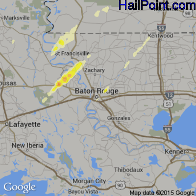 Hail Map for Baton Rouge, LA Region on December 23, 2014 