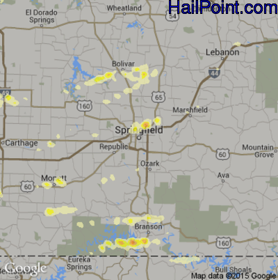 Hail Map for Springfield, MO Region on March 24, 2015 