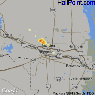 Hail Map for McAllen, TX Region on March 26, 2015 