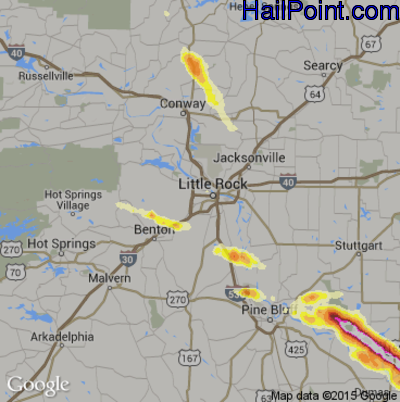 Hail Map for Little Rock, AR Region on March 31, 2015 