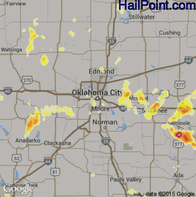 Hail Map for Oklahoma City, OK Region on April 1, 2015 