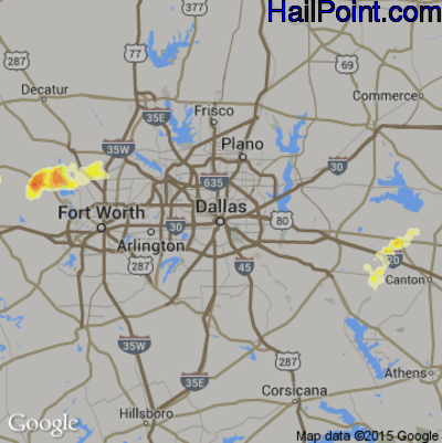 Hail Map for Dallas, TX Region on April 1, 2015 