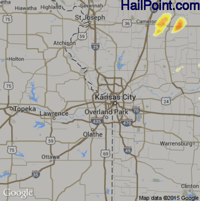 Hail Map for Kansas City, KS Region on April 7, 2015 