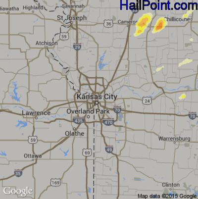 Hail Map for Kansas City, MO Region on April 7, 2015 