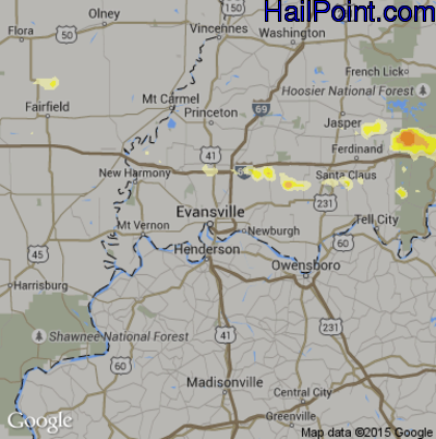 Hail Map for Evansville, IN Region on April 7, 2015 