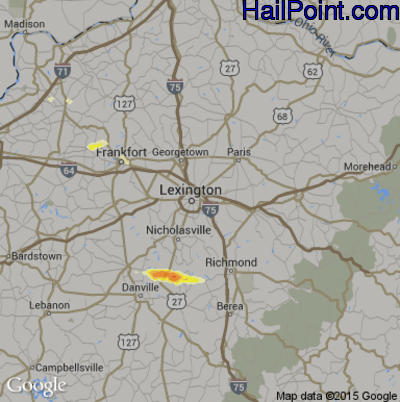 Hail Map for Lexington, KY Region on April 7, 2015 