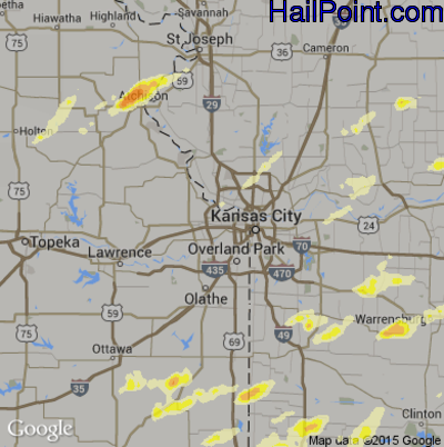 Hail Map for Kansas City, KS Region on April 8, 2015 