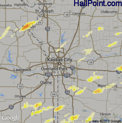 Hail Map for Kansas City, MO Region on April 8, 2015 
